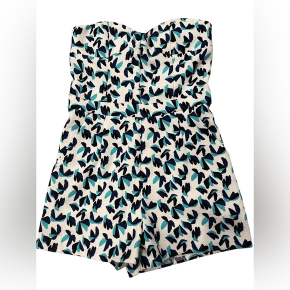 C. Luce - White, Teal & Navy Strapless Romper with Pockets - Size S - Picture 2 of 5
